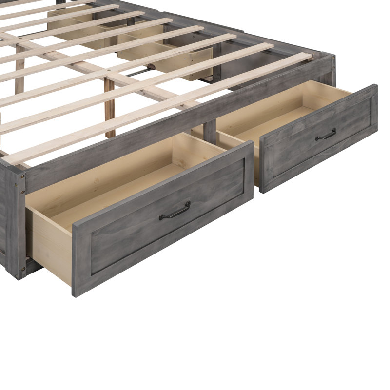 Lit plateforme avec 6 tiroirs de rangement,, Grand lit, Gris antique