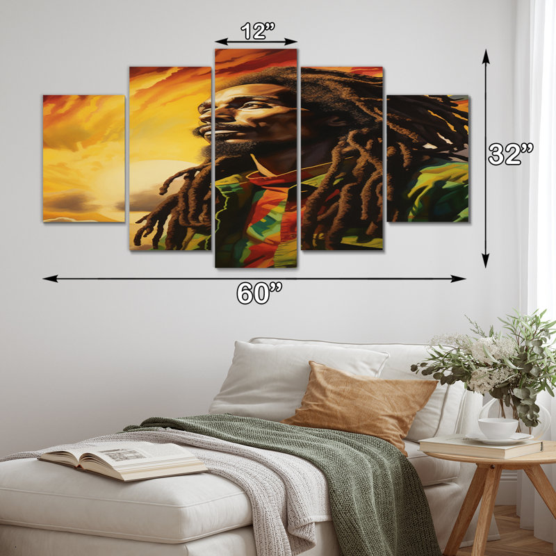 Reggae Tribute To Bob Marley - Art mural sur toile de yoga - 5 panneaux