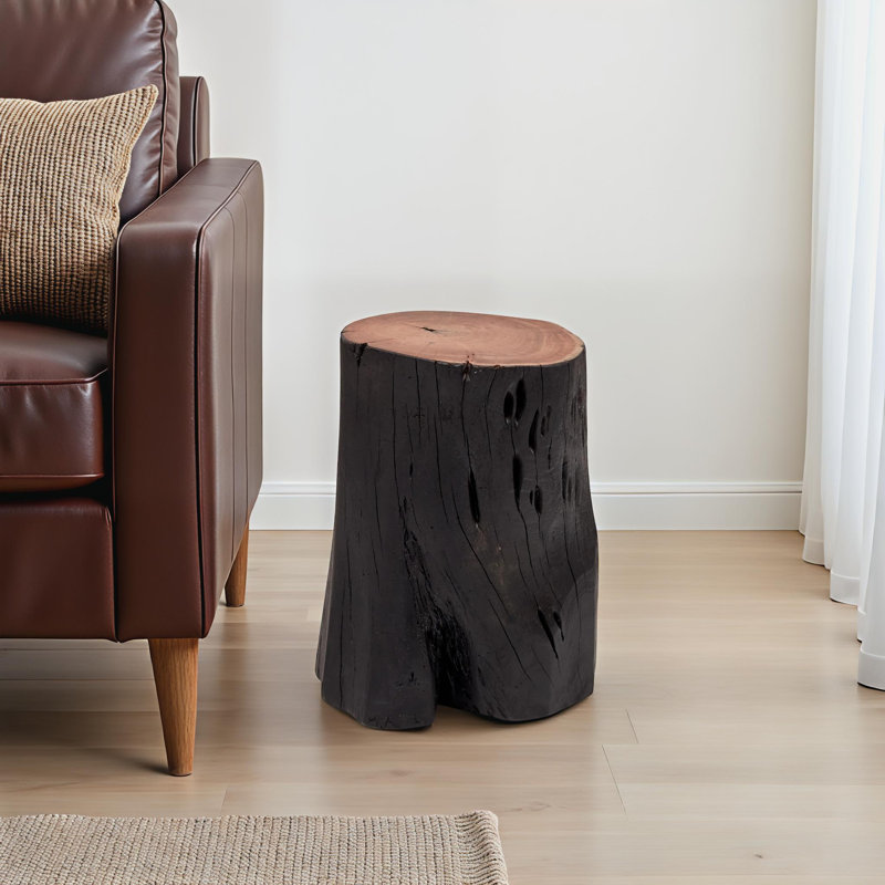 Brookleigh Solid Wood Stump Accent Stool, Ebonized