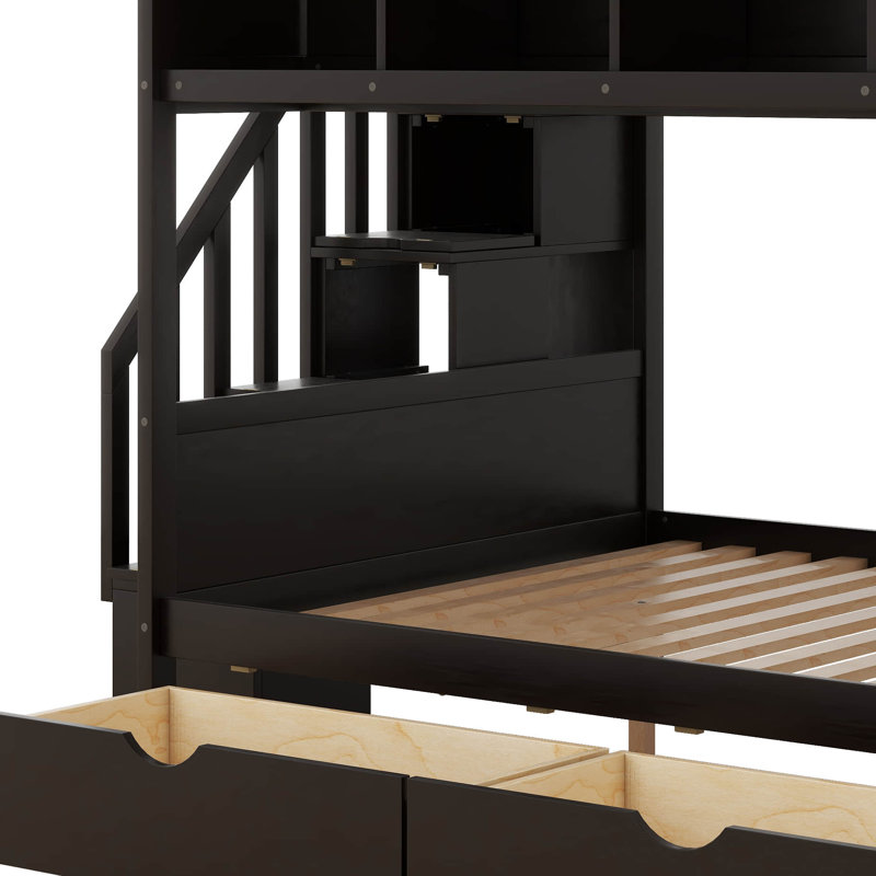 Leda Twin over Full Futon Bunk Bed with Bookcase by Runforrest, Espresso