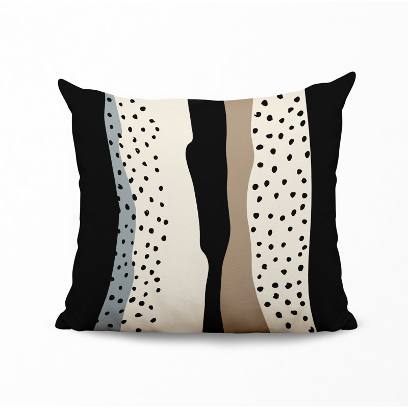 Coussin décoratif intérieur / extérieur en polyester filé Bode, 15 po x 15 po, Gris / blanc cassé / beige / noir