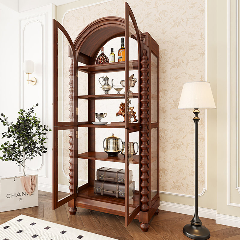 Vitrines en bois massif noisette + verre, Brun noyer