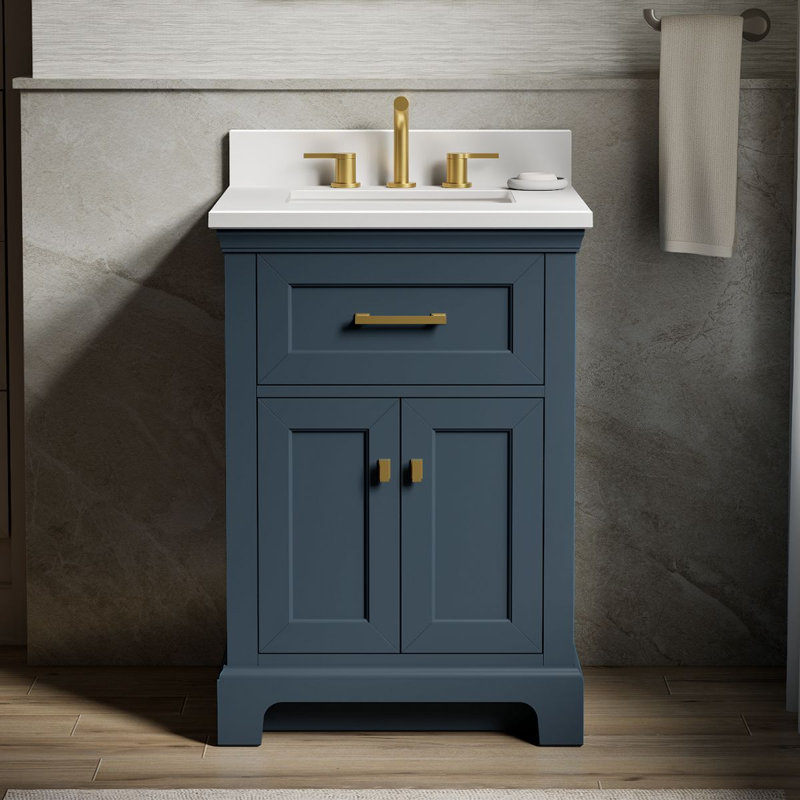 Charlemont Meuble-lavabo de salle de bain avec lavabo et comptoir en quartz, Bleu marée