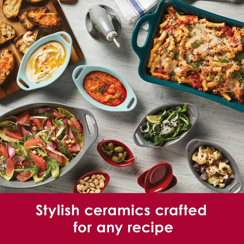 Red Ceramic Oval Au Gratin Baker Set, 12oz, Microwave & Dishwasher Safe
