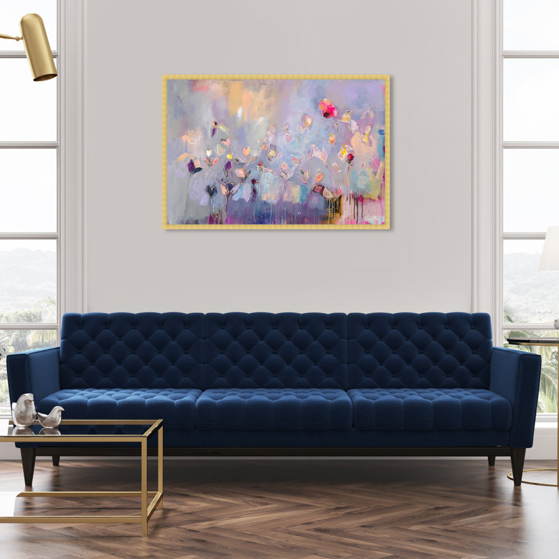 Fleurs mauves abstraites par Oliver Gal - reproduction, Or, L 47 po x H 32 po