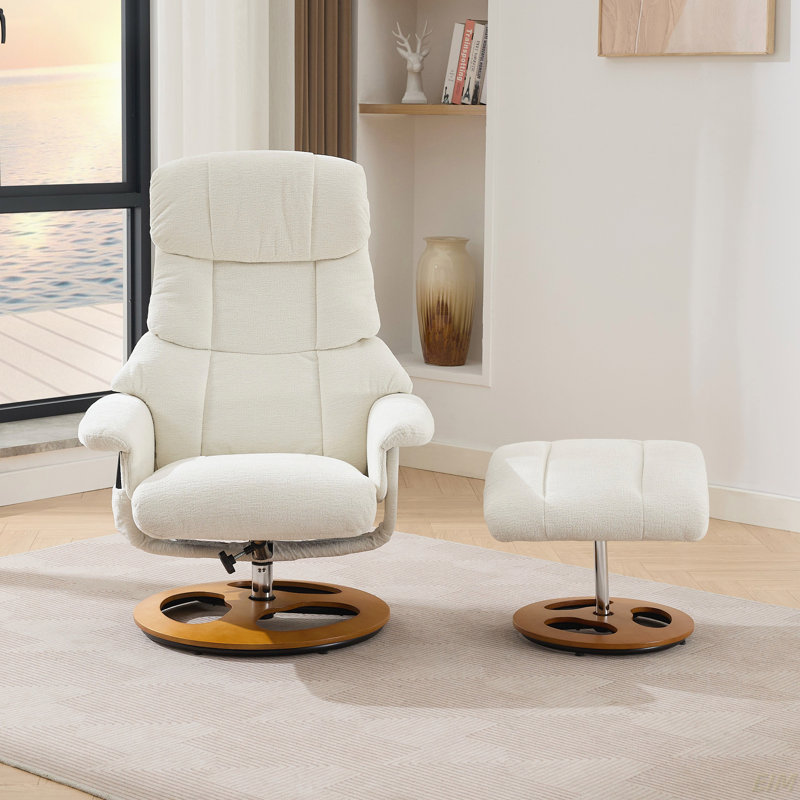 Brian 360° Swivel Chenille Massage Recliner Chair with Ottoman, White