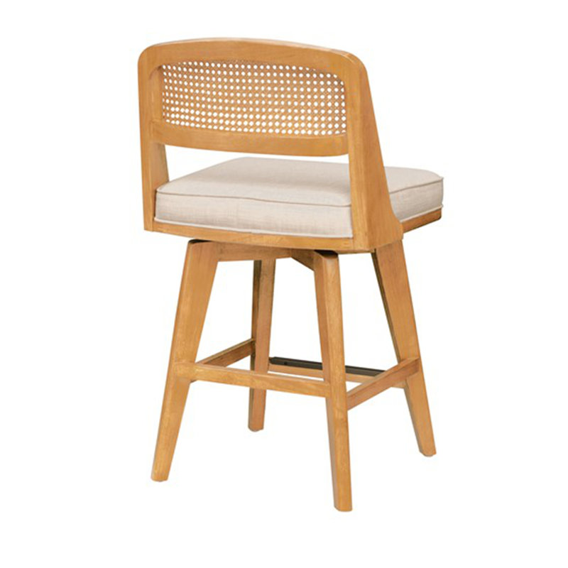Natural Wood and Beige Woven Rattan Swivel Counter Stool