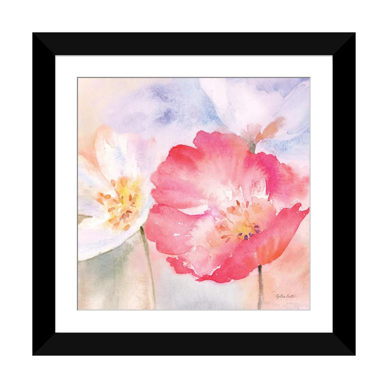 «Watercolor Poppy Meadow Pastel II», reproduction sur toile, H 24 po x l 24 po x P 1 po, Papier d'art encadré noir