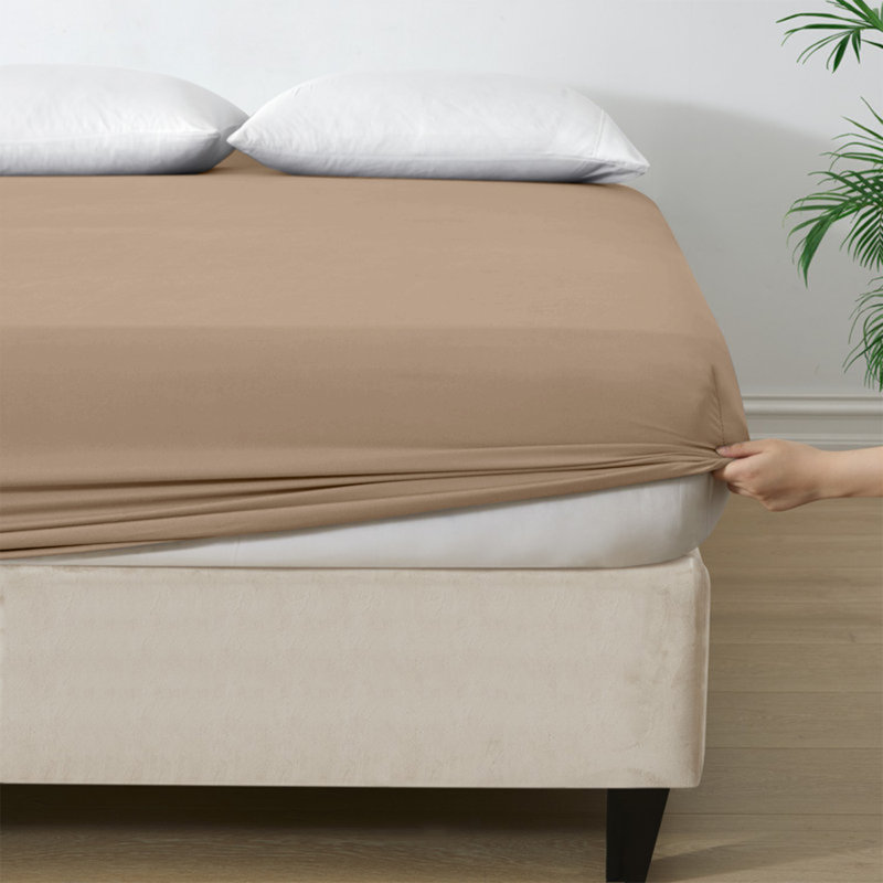 Angelka Microfiber Brushed Deep Fitted Bed Sheet, Super King (6'), Beige