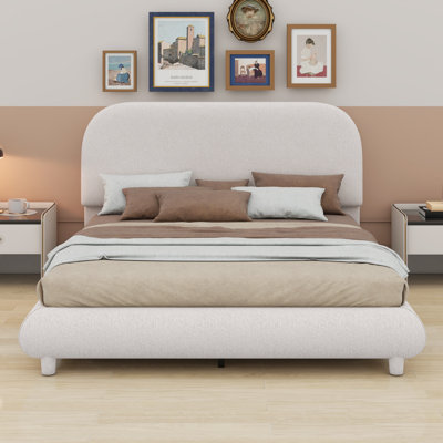 Upholstered Platform Bed,Solid Frame And Stylish Curve-Shaped Design