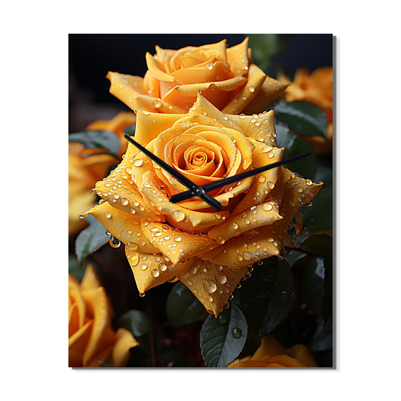 Yellow Elegance I - Très grandes horloges murales florales, H 32 po x l 16 po x P 1 po