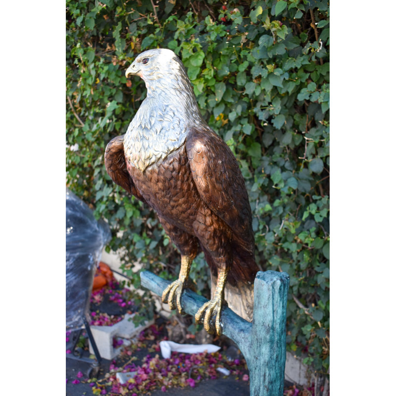 Very Detailed Eagle Standing On A Tree Branch Bronze Statue  24" X 28" X 66"H
