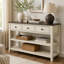 Console rétro avec deux tablettes ouvertes, structure et pieds en bois de pin massif