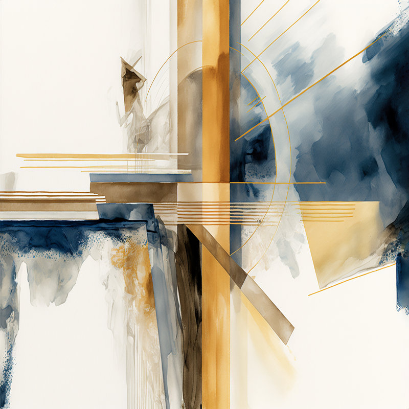 Abstrait moderne bleu et or IV - impressions abstraites sur toile transitionnelle, H 34 po x l 44 po x P 1,5 po
