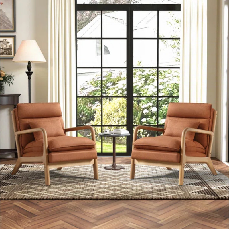 Fauteuil rembourré avec coussin lombaire Eimantas, Lin brun