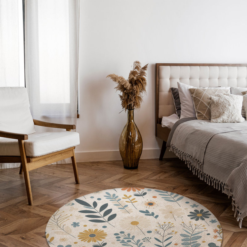 Tapis tressé Golden Summer Blooms, Rond 5 pi