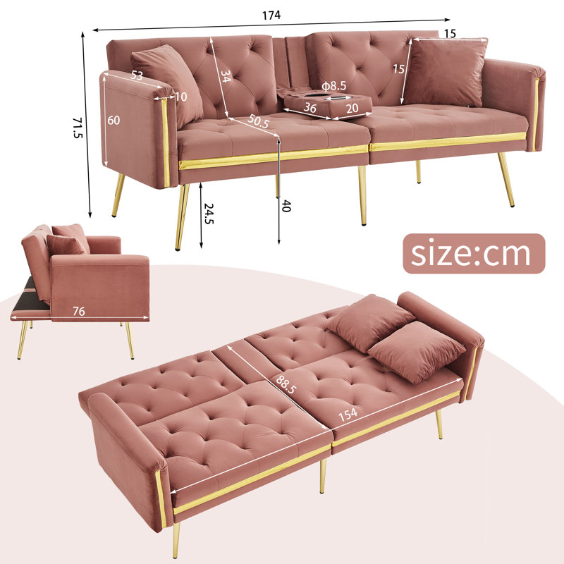 2 Seater Velvet Loveseat, Pink