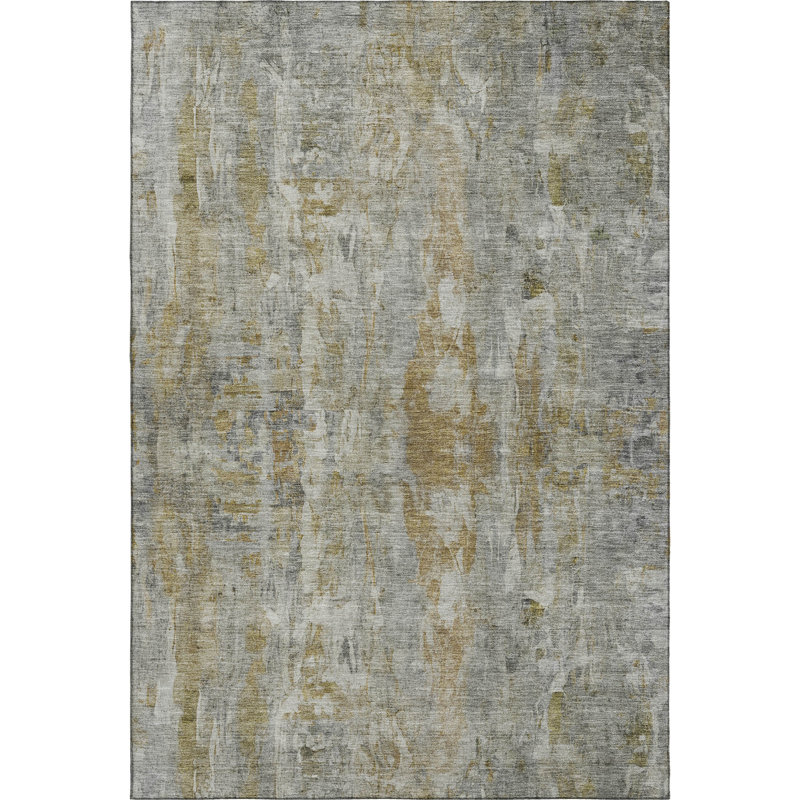 Premium Machine Washable Mayfield AMF2310 Abstract Rug, 3' x 5', Pewter