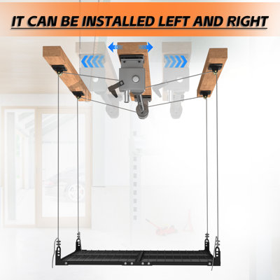 Système de levage robuste pour rangement au plafond de garage - Capacité de 181 kg (400 lb) pour kayaks, vélos et pneus - Compatible avec perceuse électrique et manivelle réglable, support de suspension de 1,2 x 1,2 m (4 x 4 pi)