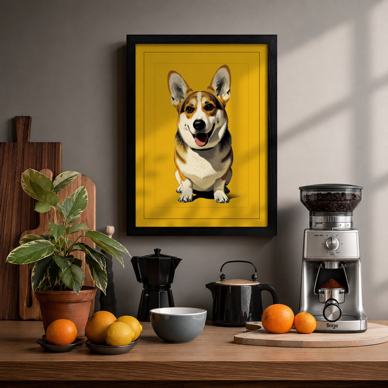 Friendly Corgi Portrait Modern - Framed Print, A1 - 84.1 x 59.4 cm, Black