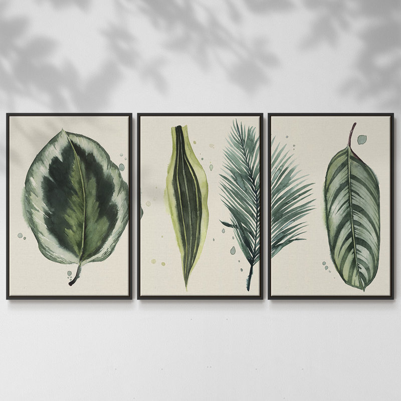 Palm Line, impression sur toile 3 pièces, Cadre noir, H 40 po x l 78 po x P 2 po