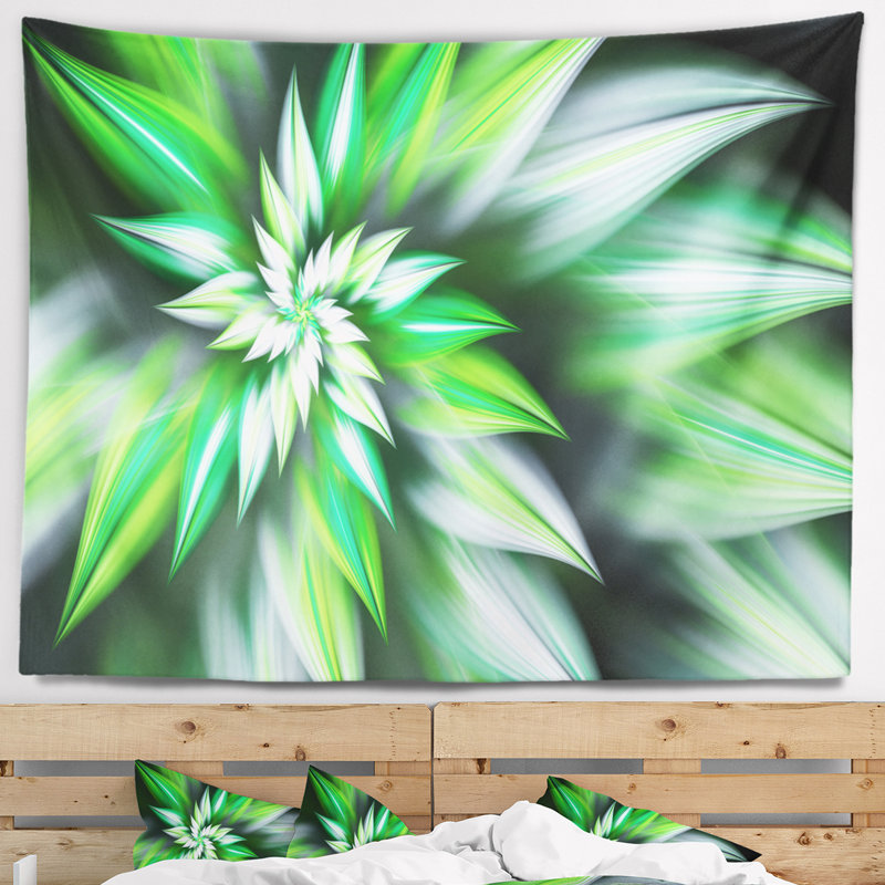 Tapisserie florale exotique verte, H 50 po x l 60 po