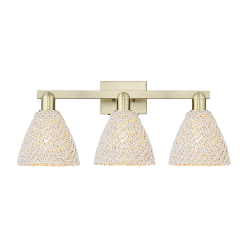 Éclairage pour meuble-lavabo avec abat-jour en fibres naturelles Ciesla, H 11,25 po x l 26 po x P 8 po, Laiton antique