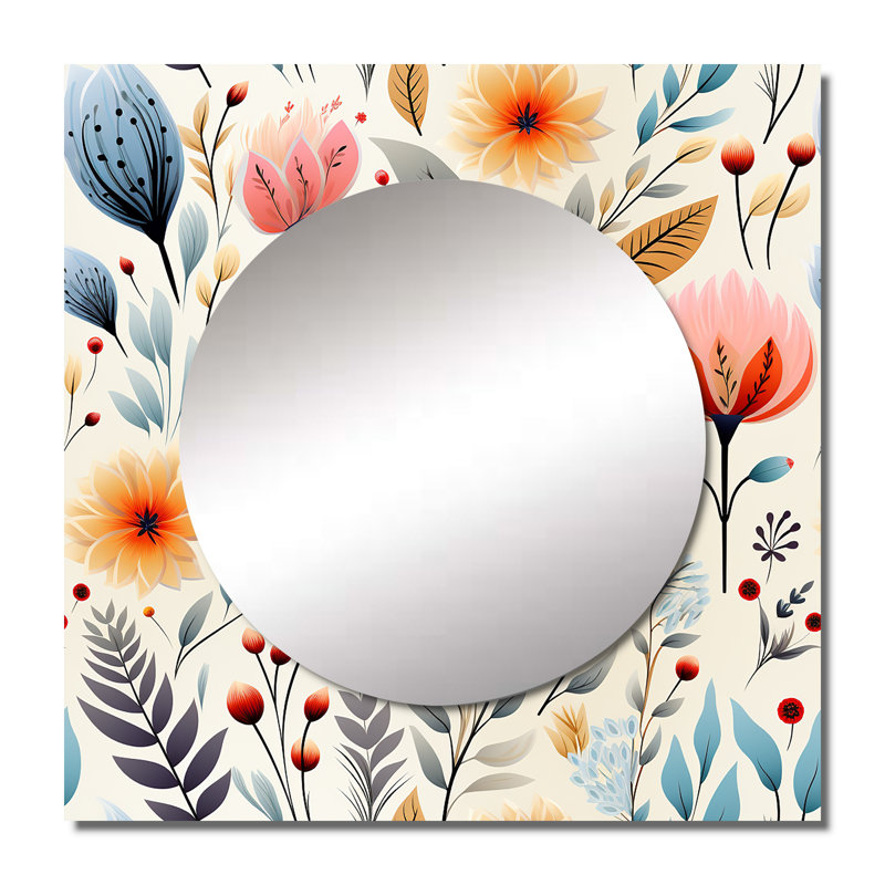 Doux pastels décoratifs floraux - grand miroir mural carré bohémien et éclectique pour chambre à coucher, 23 po x 23 po