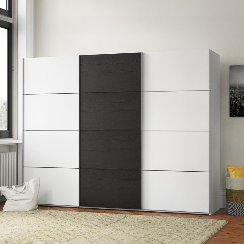 Leaver 3 Door Manufactured Wood Wardrobe, Grey/Brown/Blue