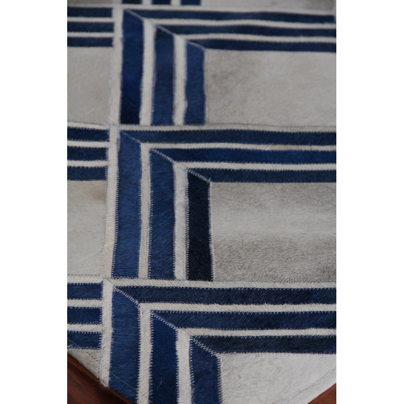 Natural Hide Cowhide Geometric Area Rug, Rectangle 9'6" x 13'6"