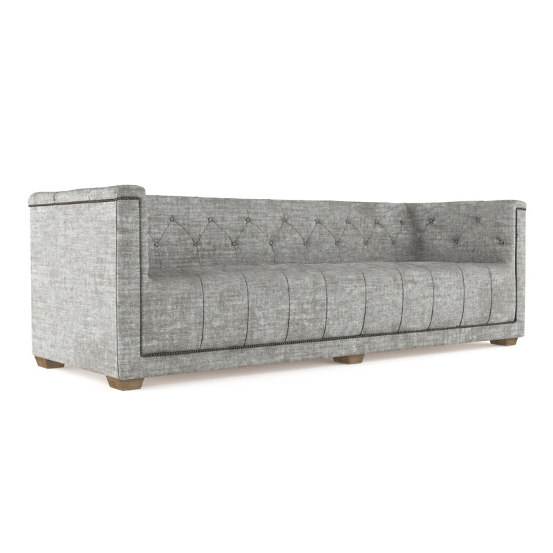 Velvet Sofa, Alabaster Genuine Leather, 96"