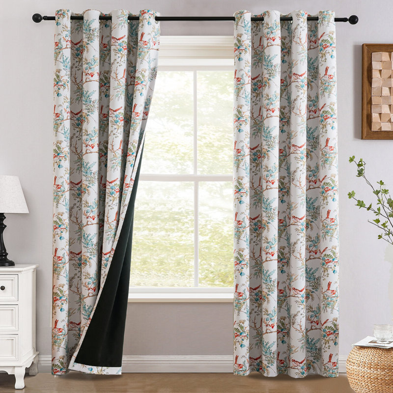 100% Blackout Curtains 2 Panels Set Hummingbird Floral Printed Drapes for Bedroom with , 52" W x 84" L, Rust