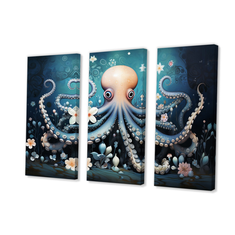 Ensemble de décoration murale Ethereal Octopus In Deep See Illustration I - Animaux Octopus, H 28 po x l 36 po x P 1 po