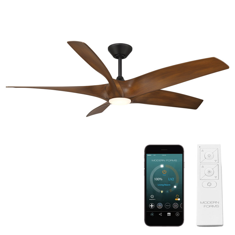 Zephyr 5 5-Blade Smart Ceiling Fan, Matte Black/Distressed Koa