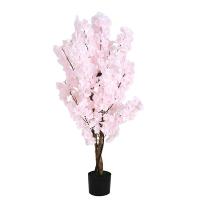 43" Artificial Cherry Blossom Tree With Pot - Silk And Wood Material, Lifelike, Pre Potted, No Assembly, 30" W X D H, Pink Lifelike Wood, Easy Maintenance,