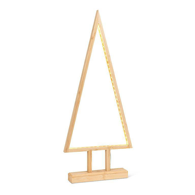  Modern LED Triangle Tree Light, 24 In – Natural Bamboo Frame With Interior Light Strip – Battery Operated (3×AAA, 75+ Hr Runtime) – Minimal Holiday Accent For Mantels & Shelving