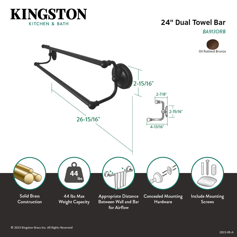 Laurel Double Wall Mounted Towel Bar, Oil rubbed bronze