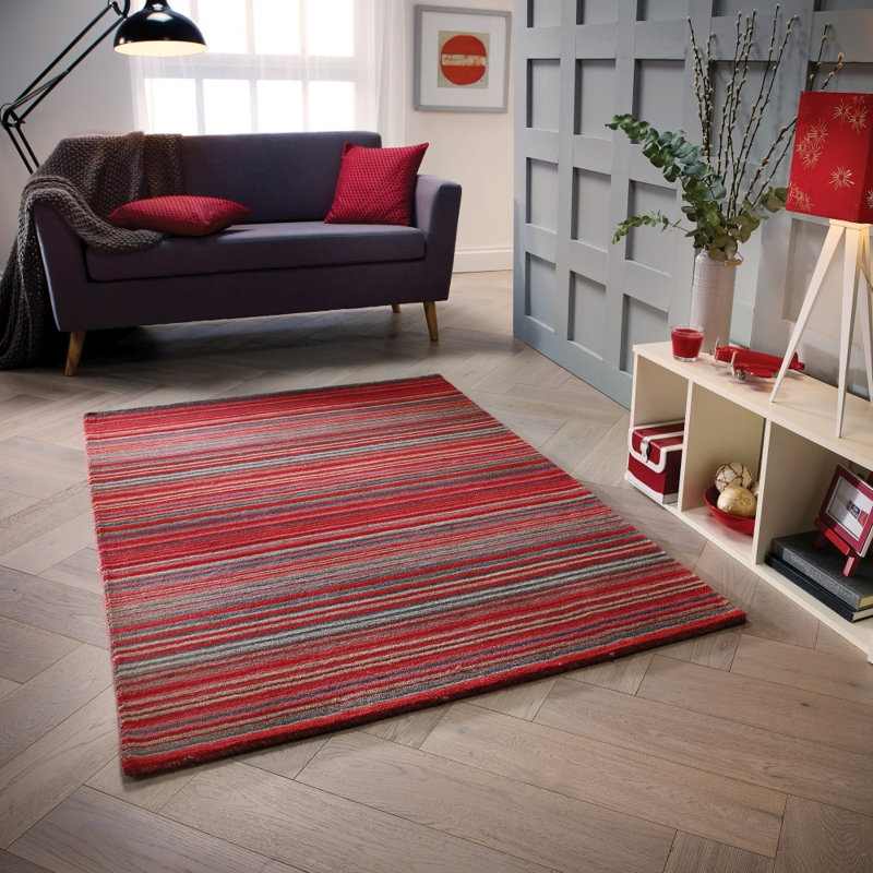 Tarren Handwoven Wool Red Striped Rug, Rectangle 80 x 150cm