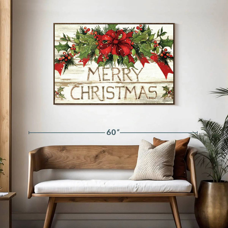 Evergreen Christmas I, 43 po x 29 po, Cadre flottant noyer
