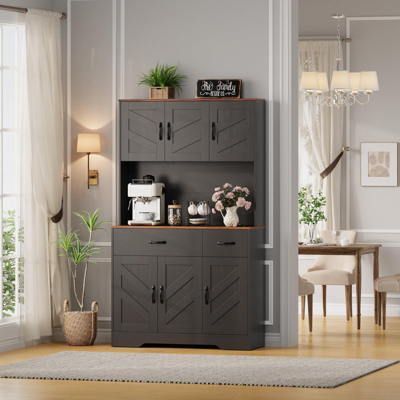 Pantry Cabinet with Charging Station,71" Kitchen Storage with Microwave Shelf, Farmhouse-Style Kitchen Hutch with Drawers and Adjustable Shelves, Ideal for Dining Room Use