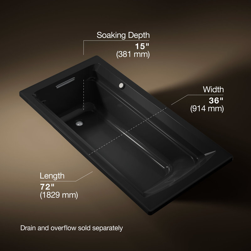 Archer® 72" x 36" Drop  in Air Bathtub, Black