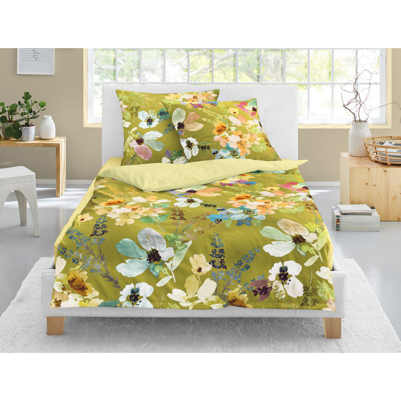 Juwel-K Cotton 81 TC Reversible Duvet Cover Set, Green, 140 x 200cm Duvet Cover + 1 Pillowcase