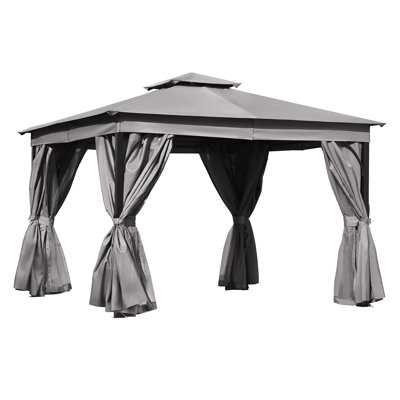 Outdoor Gazebo Tent With Double Roofs, Patio Gazebo With Mosquito Netting And Privacy Screens, Patio Canopy For Shade And Rain For Backyard