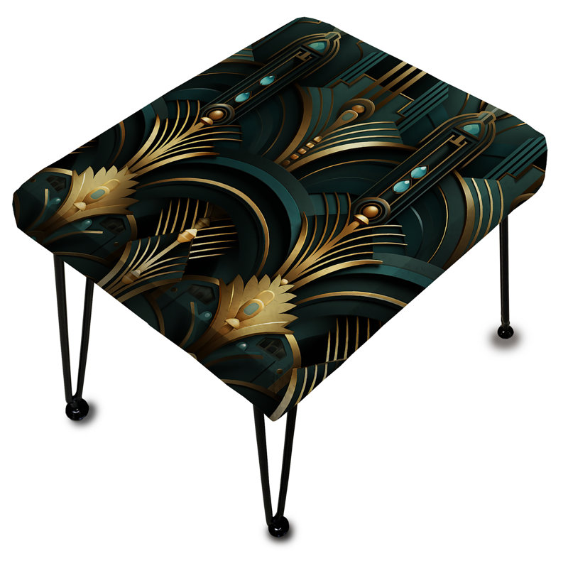 Opulence dorée et verte Art Deco - Repose-pieds rectangulaire damassé