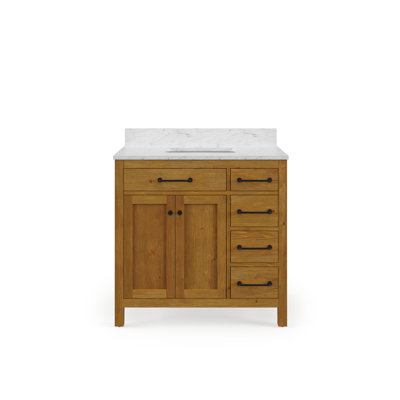Berryman Single Sink Carrara White Engineered Marble Countertop Bath Vanity In Sierra Oak
