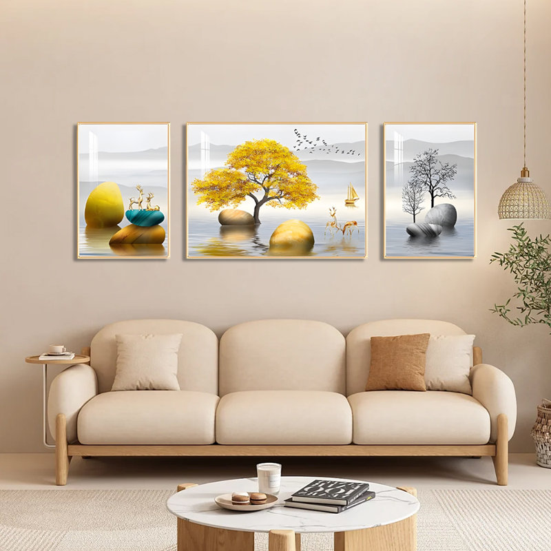 Encadré sur plastique / acrylique 3 pièces, H 31,49 po x l 90,55 po x P 1,18 po