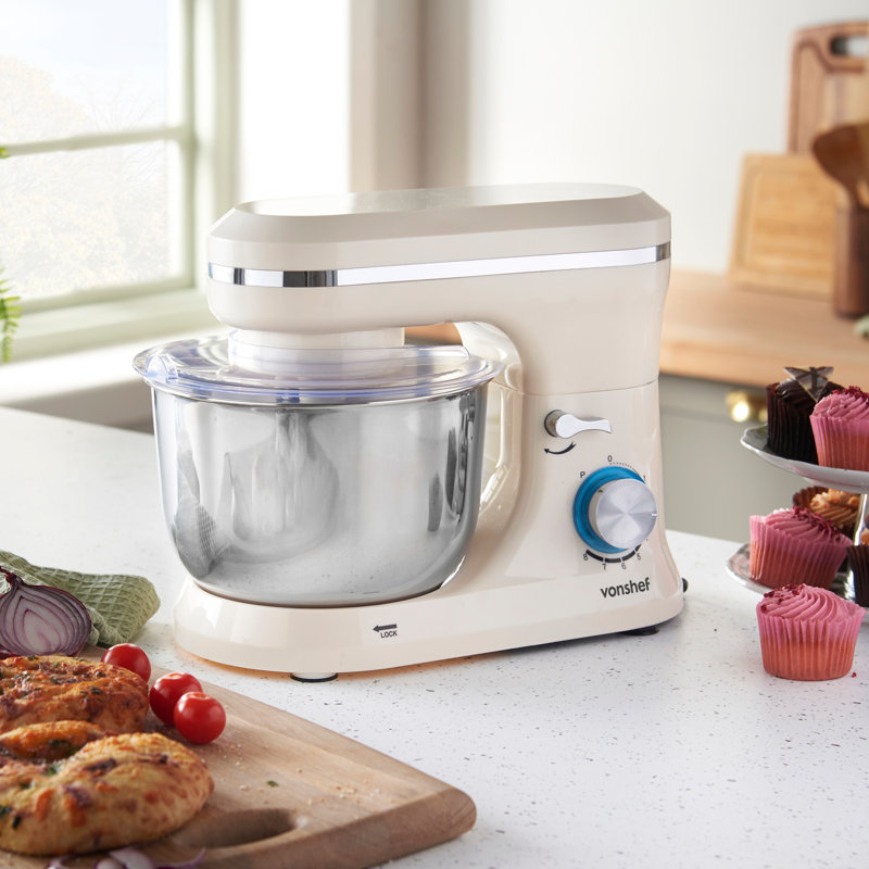VonShef Stand Mixer 1000W, Electric Food Mixer and 4.5L Bowl, Cream
