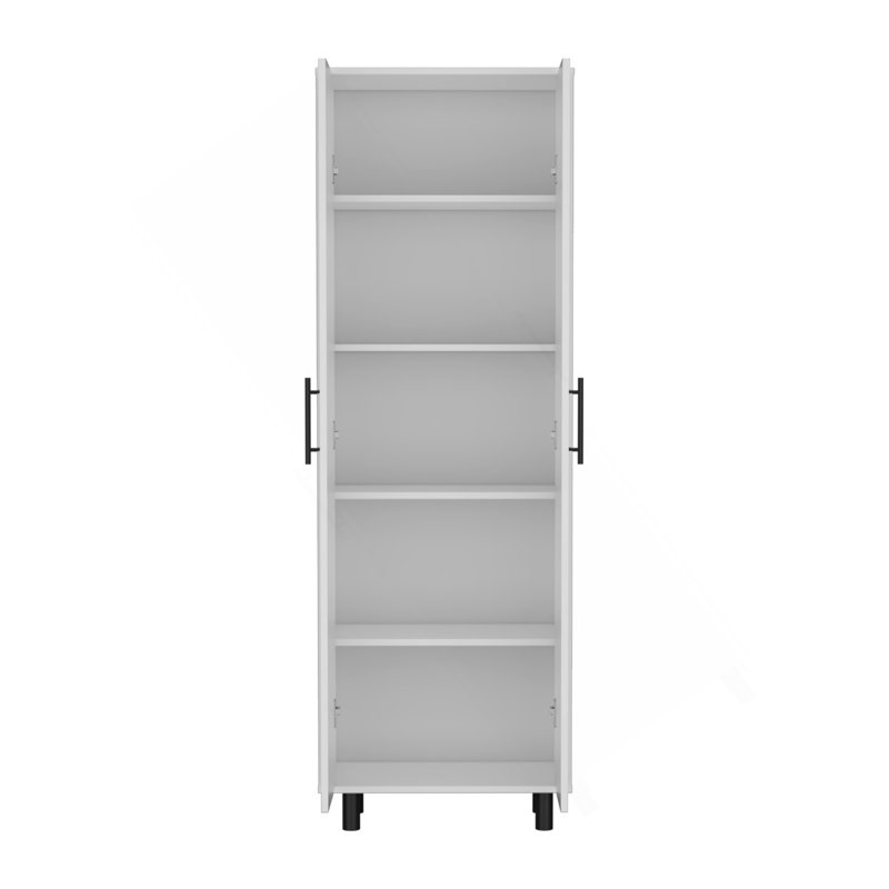 Armoire multi-rangement H 71 po, cinq tablettes internes, deux portes, blanc