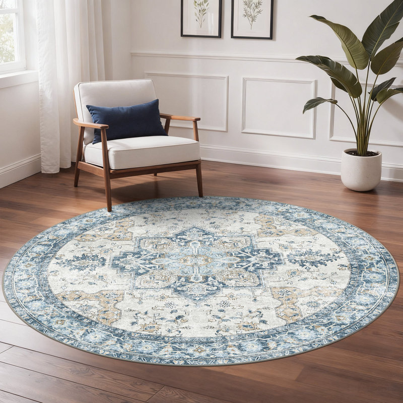 Tapis oriental performance Roehit, Bleu, Rond 4 pi