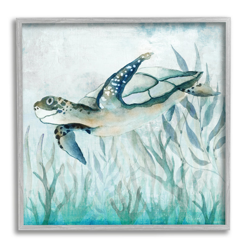 Black Framed Coastal Sea Turtle Canvas Print, 17 x 17 Inches